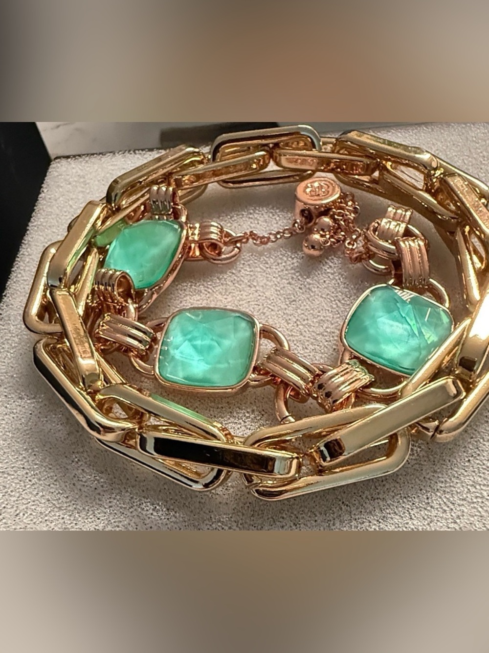 🌻2-Chunky Gold Link Bracelet - Women Jewelry, Green Jade Link Braclet.🌻